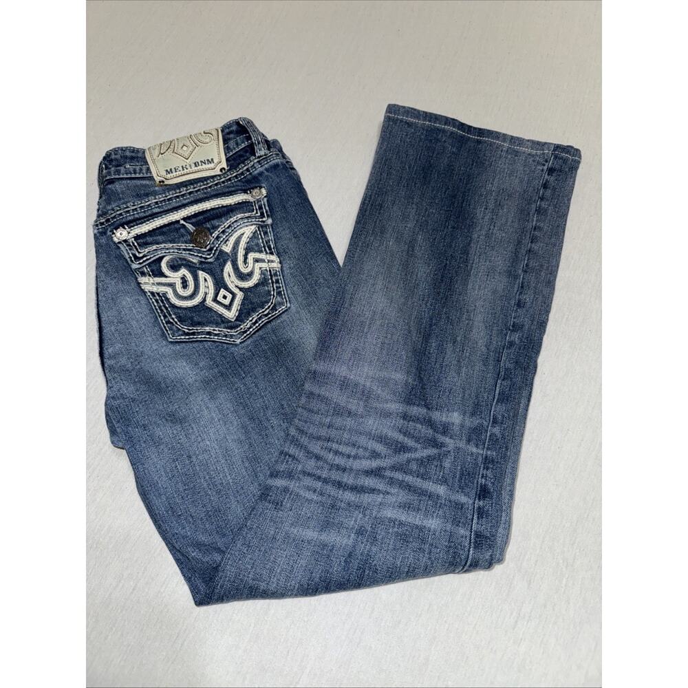 MEK Denim Brisbane Slim Boot Jeans Dark Wash Embroidered Pockets 30x30